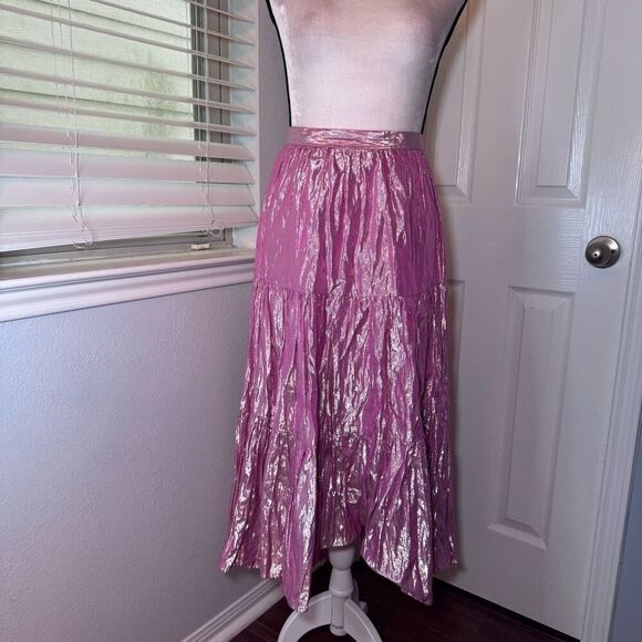 Anthropologie Maeve Alicia Crinkled Metallic Midi Skirt - Picture 3 of 9